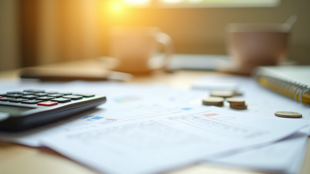 Stůl s peníze, kalkulačkou a poznámkami o penzijním plánování