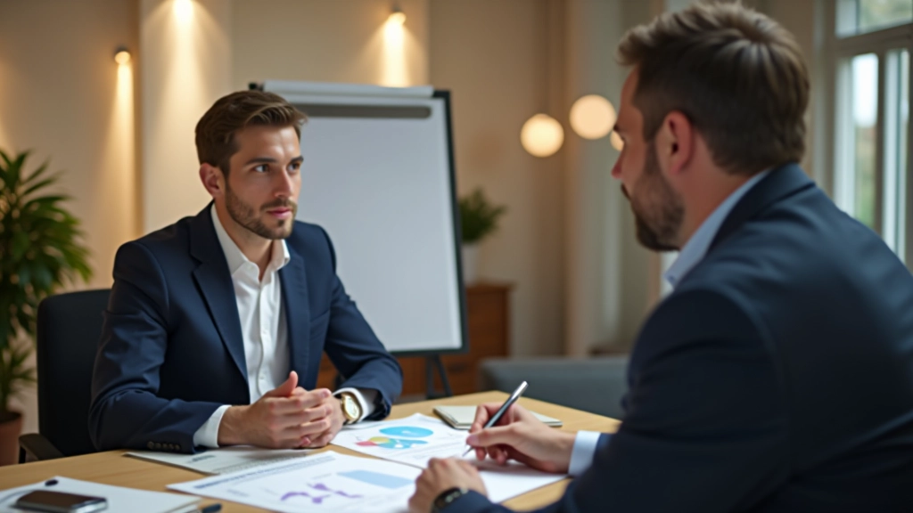 Finanční poradce v kanceláři diskutuje penzijní plán s klientem