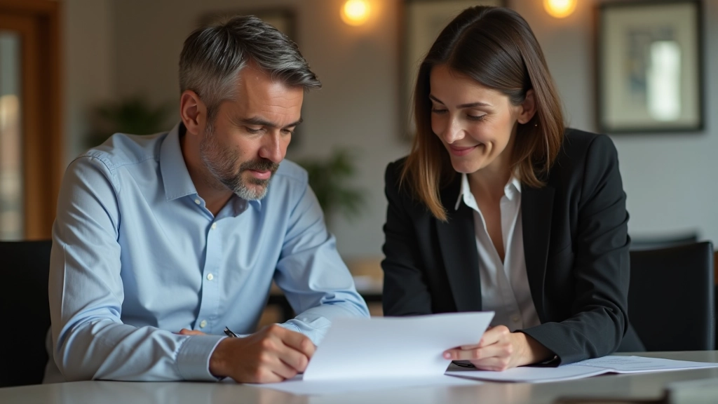 Muž a žena diskutují o penzijním plánování u stolu s diagramem