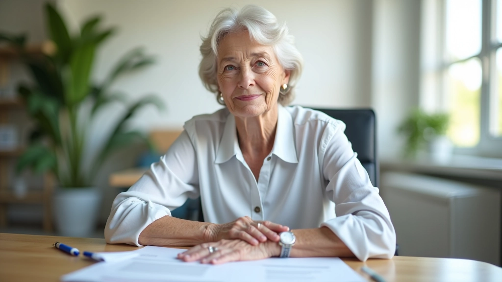 Starší osoba podepisuje důchodní smlouvu v kancelářském prostředí